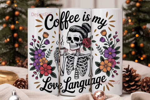 Skeleton Coffee Love 20oz Tumbler Wrap Sublimation DesignSVG 
