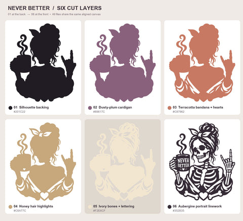 Skeleton Coffee Lover 3D SVG | 6 Layer Skeleton Laser SVG | Never Better Coffee SVG | Halloween Multilayer Svg | Gothic Laser Cut File 3D Paper HappyDesignStudio 
