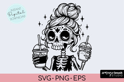 Skeleton Coffee SVG - Halloween Funny Mom Skull SVG Cricut SVG OrangeBrushStudio 