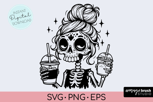 Skeleton Coffee SVG - Halloween Funny Mom Skull SVG Cricut SVG OrangeBrushStudio 
