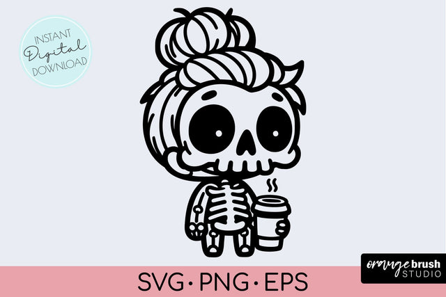 Skeleton Coffee SVG - Halloween Funny Mom Skull SVG Cricut SVG OrangeBrushStudio 