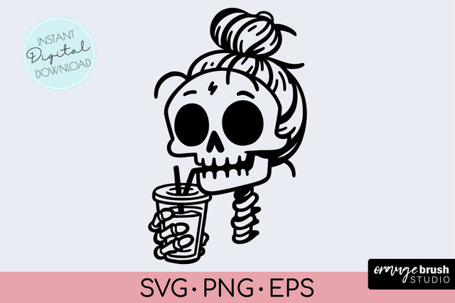Skeleton Coffee SVG - Halloween Funny Mom Skull SVG Cricut SVG OrangeBrushStudio 