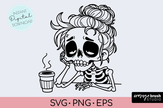 Skeleton Coffee SVG - Halloween Funny Mom Skull SVG Cricut SVG OrangeBrushStudio 