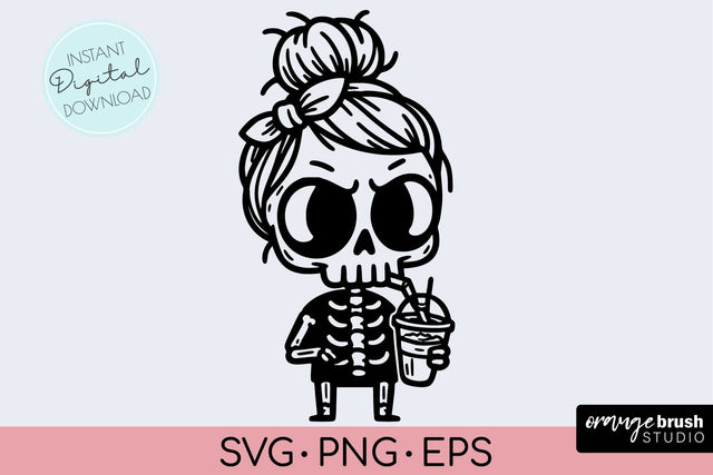 Skeleton Coffee SVG - Halloween Funny Mom Skull SVG Cricut SVG OrangeBrushStudio 