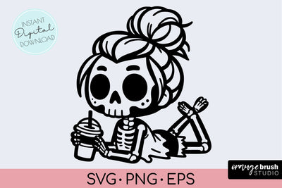 Skeleton Coffee SVG - Halloween Funny Mom Skull SVG Cricut SVG OrangeBrushStudio 
