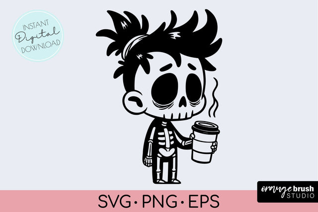 Skeleton Coffee SVG - Halloween Funny Skull SVG Cricut SVG OrangeBrushStudio 
