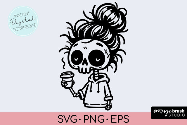 Skeleton Coffee SVG - Halloween Funny Skull SVG Cricut SVG OrangeBrushStudio 