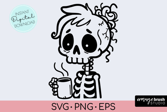 Skeleton Coffee SVG - Halloween Funny Skull SVG Cricut SVG OrangeBrushStudio 