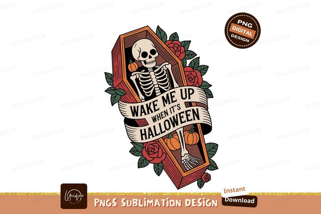 Skeleton coffin roses pumpkins Halloween image Sublimation Designangry 