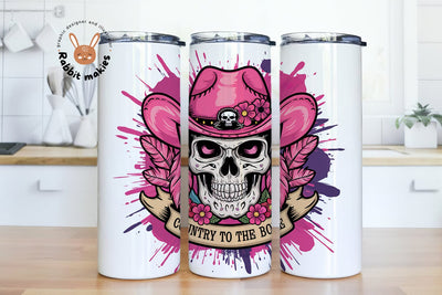 Skeleton Country to the Bone Pink Hat 20oz Skinny Tumbler Png Sublimation Rabbitmakies 