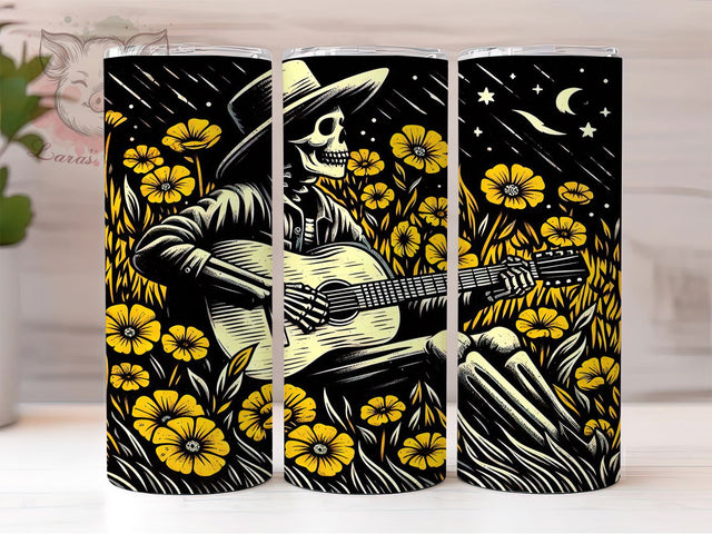 Skeleton Cowboy Guitar Western Tumbler, Guitar Skeleton Wrap, Western Skull Cup, 20oz Sublimation Design, Country Music Tumbler, Cowboy Halloween Gift, Spooky Guitar Tumbler Sublimation Lara' s Designs 