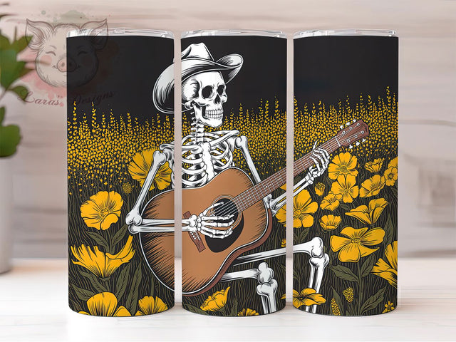 Skeleton Cowboy Guitar Western Tumbler, Guitar Skeleton Wrap, Western Skull Cup, 20oz Sublimation Design, Country Music Tumbler, Cowboy Halloween Gift, Spooky Guitar Tumbler Sublimation Lara' s Designs 