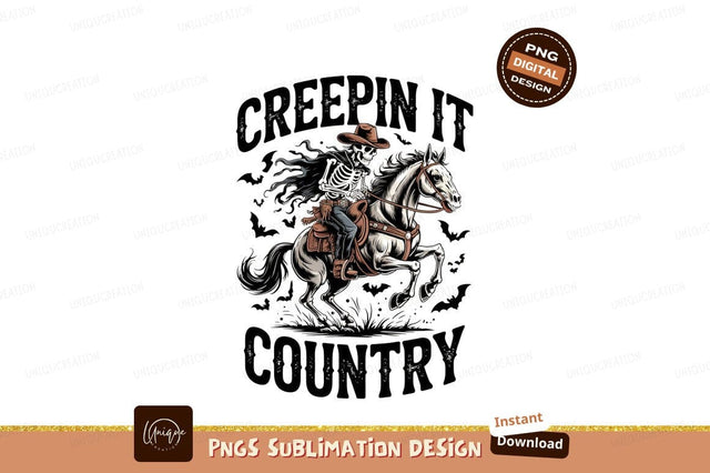 Skeleton Cowboy Horse Creepin It Country Art Sublimation Designangry 