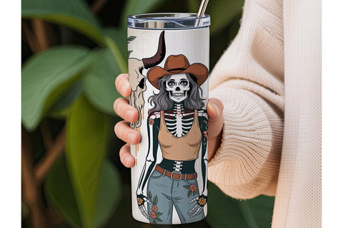 Skeleton Cowgirl 20oz Tumbler Wrap Sublimation DesignSVG 