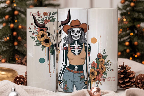 Skeleton Cowgirl 20oz Tumbler Wrap Sublimation DesignSVG 