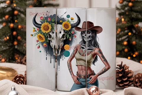 Skeleton Cowgirl 20oz Tumbler Wrap Sublimation DesignSVG 