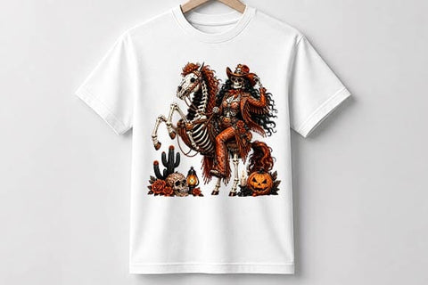 Skeleton Cowgirl Halloween PNG, Western Sublimation Design SVG BillahCrafts 