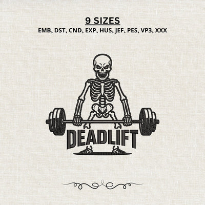 Skeleton Deadlift Embroidery Design – Weightlifting Machine Embroidery File, Gym Skeleton Barbell, Fitness Workout Design Embroidery/Applique DESIGNS PatternFeed8 