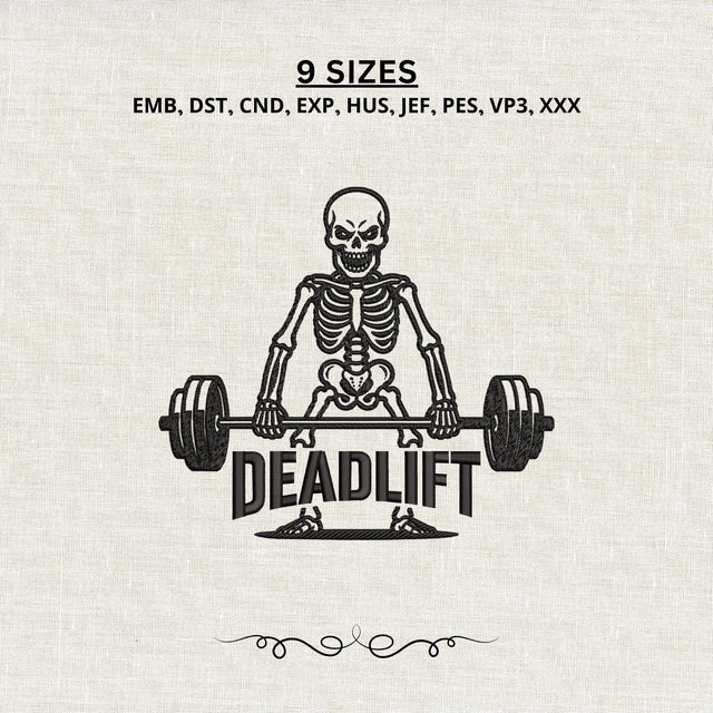 Skeleton Deadlift Embroidery Design – Weightlifting Machine Embroidery File, Gym Skeleton Barbell, Fitness Workout Design Embroidery/Applique DESIGNS PatternFeed8 