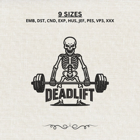 Skeleton Deadlift Embroidery Design – Weightlifting Machine Embroidery File, Gym Skeleton Barbell, Fitness Workout Design Embroidery/Applique DESIGNS PatternFeed8 