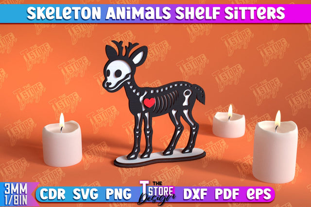 Skeleton Deer Shelf Sitter | Halloween Skeleton | Little Monsters | CNC File SVG The T Store Design 
