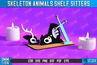 Skeleton Deer Shelf Sitters | Halloween Skeleton | Little Monsters | CNC File SVG Fly Design 