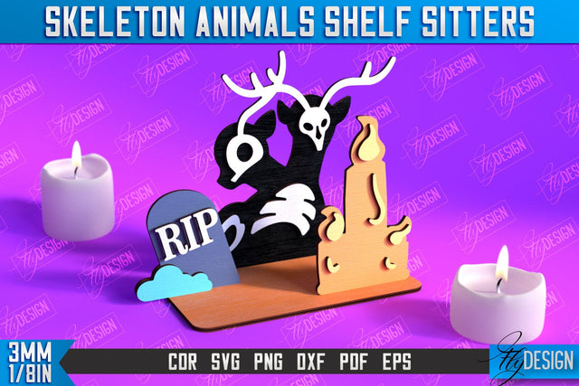 Skeleton Deer Shelf Sitters | Halloween Skeleton | Little Monsters | CNC File SVG Fly Design 