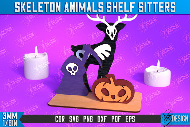 Skeleton Deer Shelf Sitters | Halloween Skeleton | Little Monsters | CNC File SVG Fly Design 