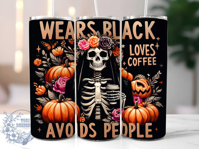 Skeleton Design, Loves Coffee, Avoids People, 20oz Tumbler, Sublimation Design, Halloween Tumbler, Dark Humor, Introvert Gift Sublimation ToriDesigns 