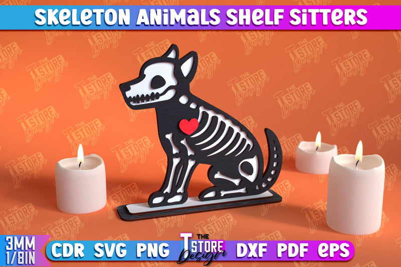 Skeleton Dog Shelf Sitters | Halloween Skeleton | Little Monsters | CNC File SVG The T Store Design 