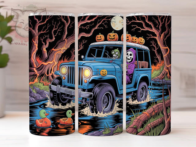 Skeleton Driving Halloween Duck Tumbler, Halloween Rubber Duck Wrap, Offroad Cup Design, Funny Spooky Tumbler, 20oz Sublimation Cup, Skeleton Car Tumbler, Halloween Offroad Gift Sublimation Lara' s Designs 