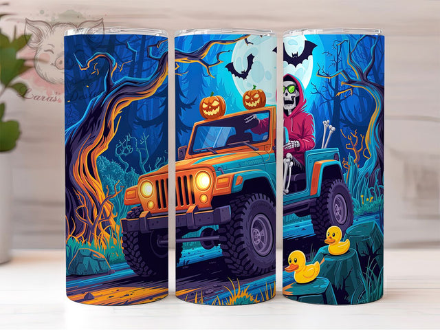 Skeleton Driving Halloween Duck Tumbler, Halloween Rubber Duck Wrap, Offroad Cup Design, Funny Spooky Tumbler, 20oz Sublimation Cup, Skeleton Car Tumbler, Halloween Offroad Gift Sublimation Lara' s Designs 
