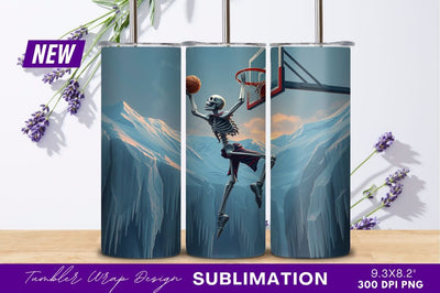 Skeleton dunking basketball in snowy mountain landscape Sublimation Regulrcrative 