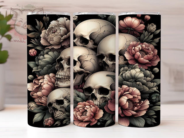 Skeleton Field Floral Tumbler Wrap, Funny Skull Wrap, 20oz Tumbler Sublimation, Floral Fall Skeleton Design, Humorous Halloween Tumbler, Autumn Skull Sublimation, Whimsical Bone Wrap Sublimation Lara' s Designs 