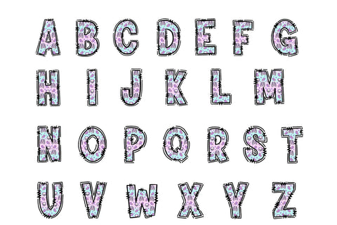 Skeleton Floral Alphabet PNG, Pastel Doodle Letters Sublimation BijouBay 
