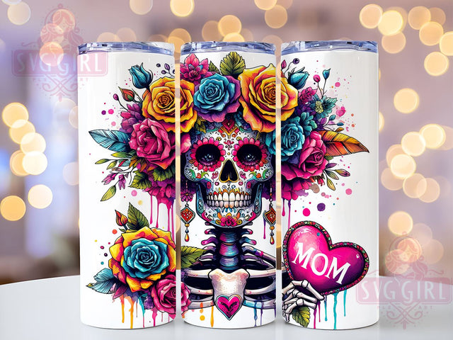 Skeleton Floral Tumbler, 20oz Tumbler Wrap, Sublimation PNG, Mom Tumbler Design, Floral Skull Tumbler, Unique Mom Gift, Digital Download Sublimation SvggirlplusArt 