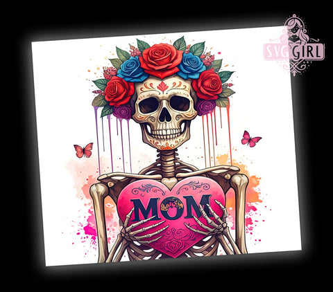 Skeleton Floral Tumbler, 20oz Tumbler Wrap, Sublimation PNG, Mom Tumbler Design, Floral Skull Tumbler, Unique Mom Gift, Digital Download Sublimation SvggirlplusArt 