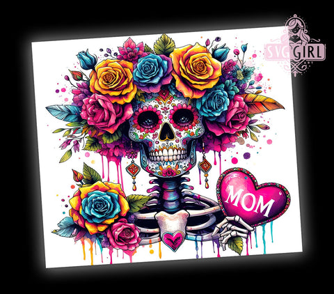 Skeleton Floral Tumbler, 20oz Tumbler Wrap, Sublimation PNG, Mom Tumbler Design, Floral Skull Tumbler, Unique Mom Gift, Digital Download Sublimation SvggirlplusArt 