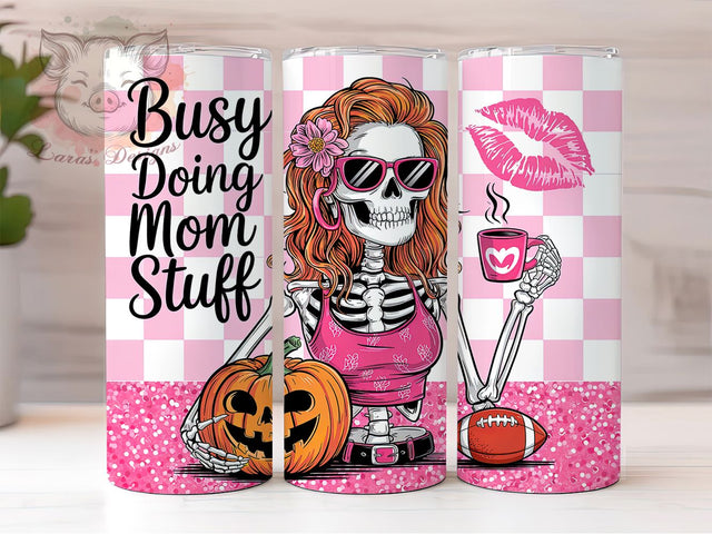 Skeleton Football Mom Tumbler Wrap, Pink Coffee Wrap, Skeleton Mom Cup, 20oz Sublimation, Busy Mom Mug, Women’s Football Tumbler, Cute Mom Drinkware Sublimation Lara' s Designs 