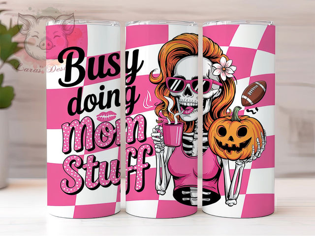 Skeleton Football Mom Tumbler Wrap, Pink Coffee Wrap, Skeleton Mom Cup, 20oz Sublimation, Busy Mom Mug, Women’s Football Tumbler, Cute Mom Drinkware Sublimation Lara' s Designs 