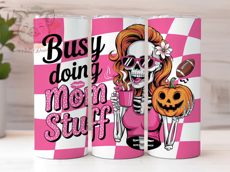 Skeleton Football Mom Tumbler Wrap, Pink Coffee Wrap, Skeleton Mom Cup, 20oz Sublimation, Busy Mom Mug, Women’s Football Tumbler, Cute Mom Drinkware Sublimation Lara' s Designs 