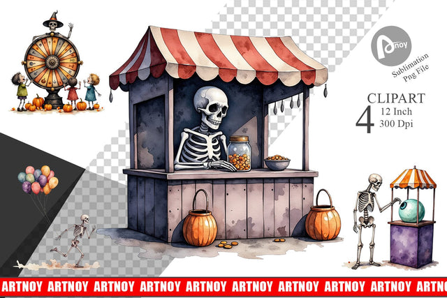 Skeleton Game Booths Clipart Sublimation artnoy 