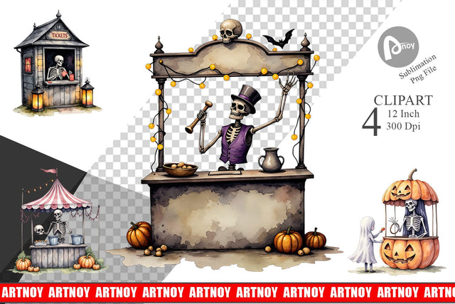 Skeleton Game Booths Clipart Sublimation artnoy 