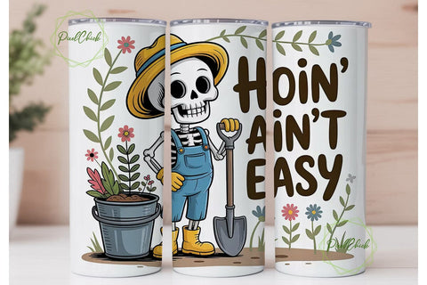 Skeleton Gardener 20oz Tumbler Wrap Sublimation PixelChick 