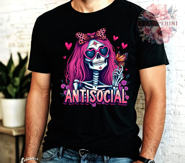 Skeleton Graphic, Antisocial Art, PNG Download, Sublimation Design, Halloween Decor, Spooky Graphics, Dark Humor, Goth Aesthetic Sublimation Li Zamperini 
