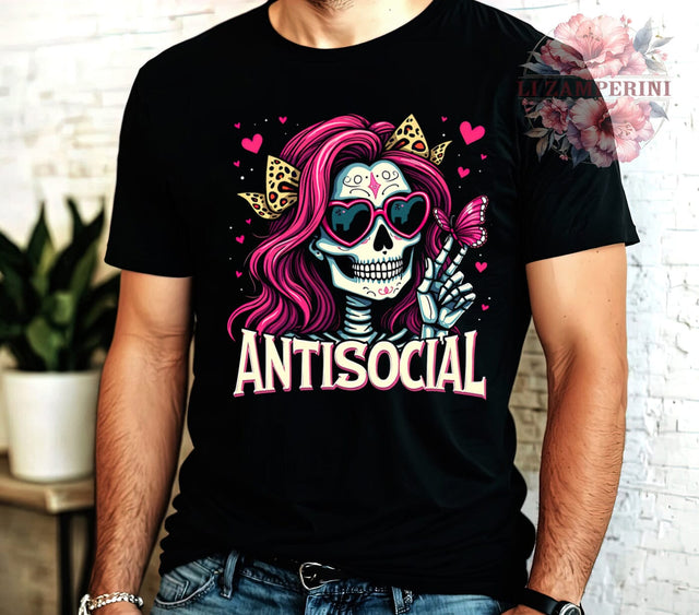 Skeleton Graphic, Antisocial Art, PNG Download, Sublimation Design, Halloween Decor, Spooky Graphics, Dark Humor, Goth Aesthetic Sublimation Li Zamperini 