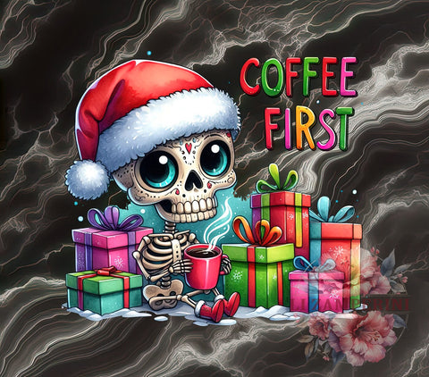 Skeleton Graphic, Sarcastic Christmas, Coffee First, PNG Download, Sublimation Design, Holiday Humor, Spooky Christmas, Funny Coffee Mug Sublimation Li Zamperini 