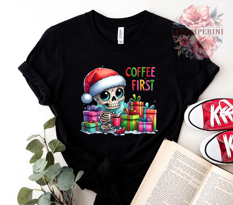 Skeleton Graphic, Sarcastic Christmas, Coffee First, PNG Download, Sublimation Design, Holiday Humor, Spooky Christmas, Funny Coffee Mug Sublimation Li Zamperini 