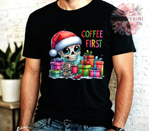 Skeleton Graphic, Sarcastic Christmas, Coffee First, PNG Download, Sublimation Design, Holiday Humor, Spooky Christmas, Funny Coffee Mug Sublimation Li Zamperini 
