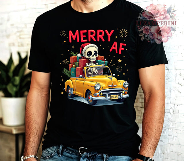 Skeleton Graphic, Sarcastic Christmas, Merry AF, PNG Download, Sublimation Design, Holiday Humor, Spooky Christmas, Funny Christmas Decor Sublimation Li Zamperini 